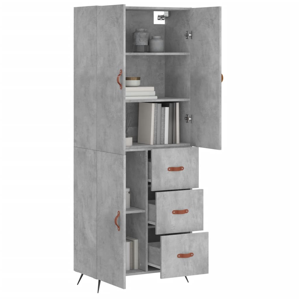 Highboard betonggrå 69,5x34x180 cm konstruert tre