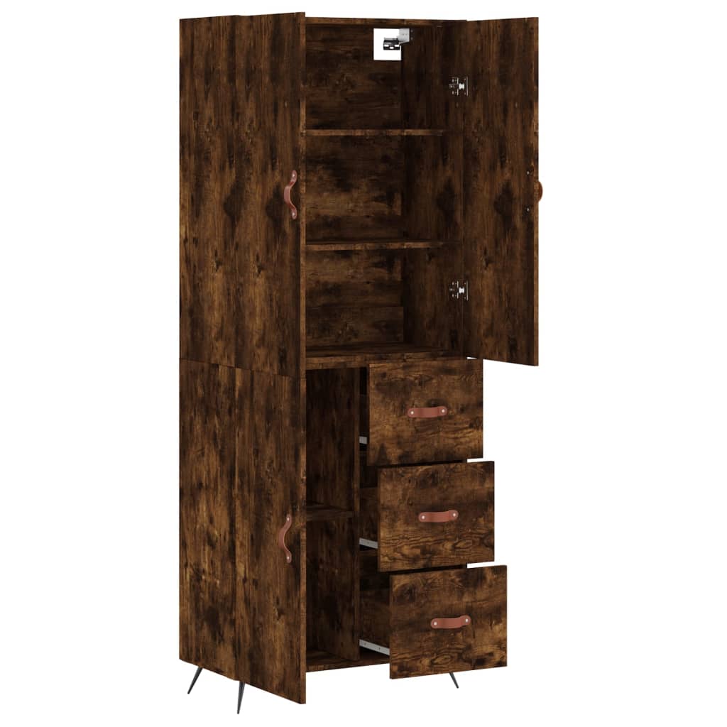 Highboard røkt eik 69,5x34x180 cm konstruert tre