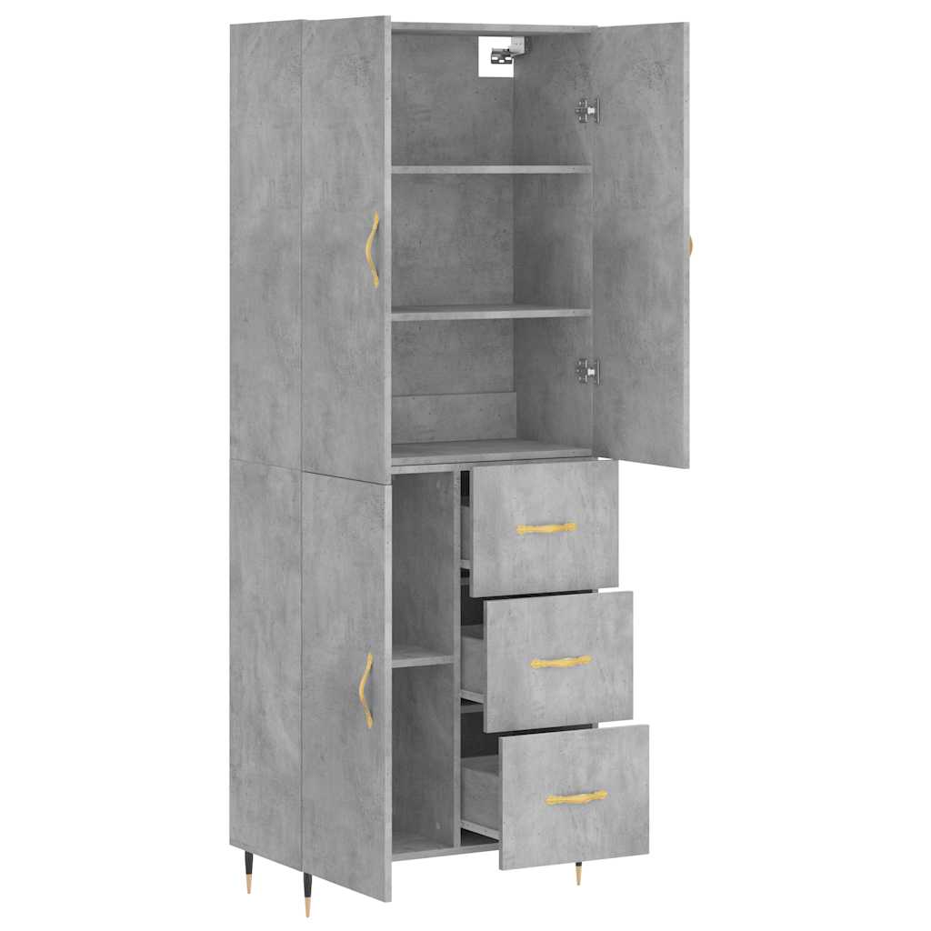 Highboard betonggrå 69,5x34x180 cm konstruert tre