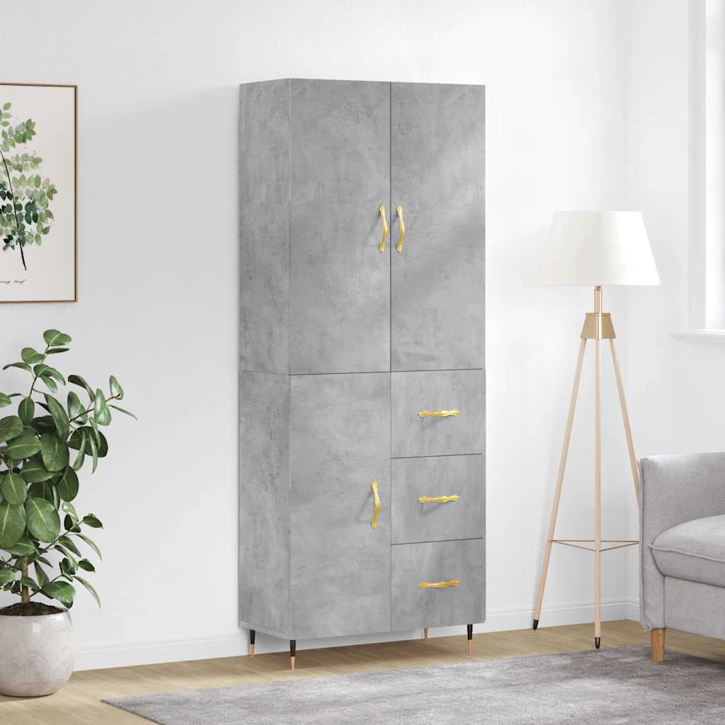 Highboard betonggrå 69,5x34x180 cm konstruert tre