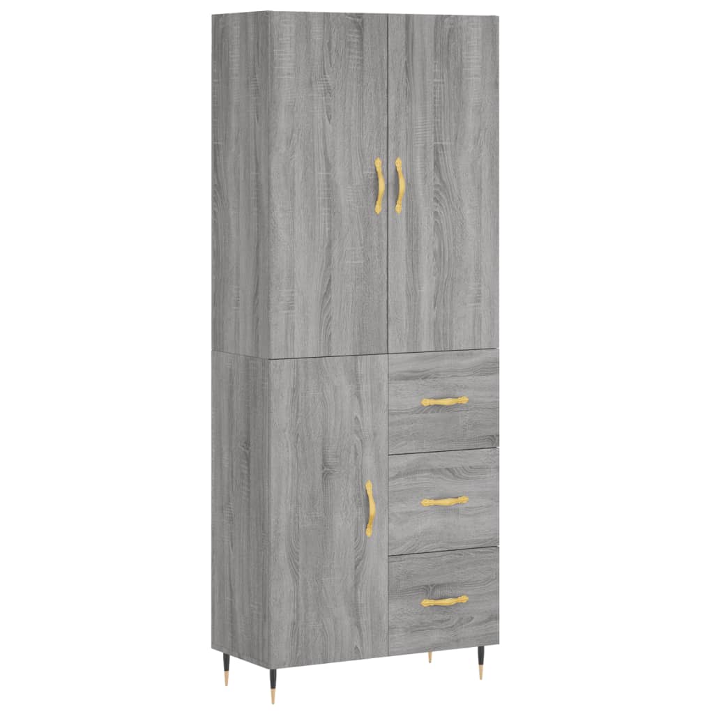 Highboard grå sonoma 69,5x34x180 cm konstruert tre