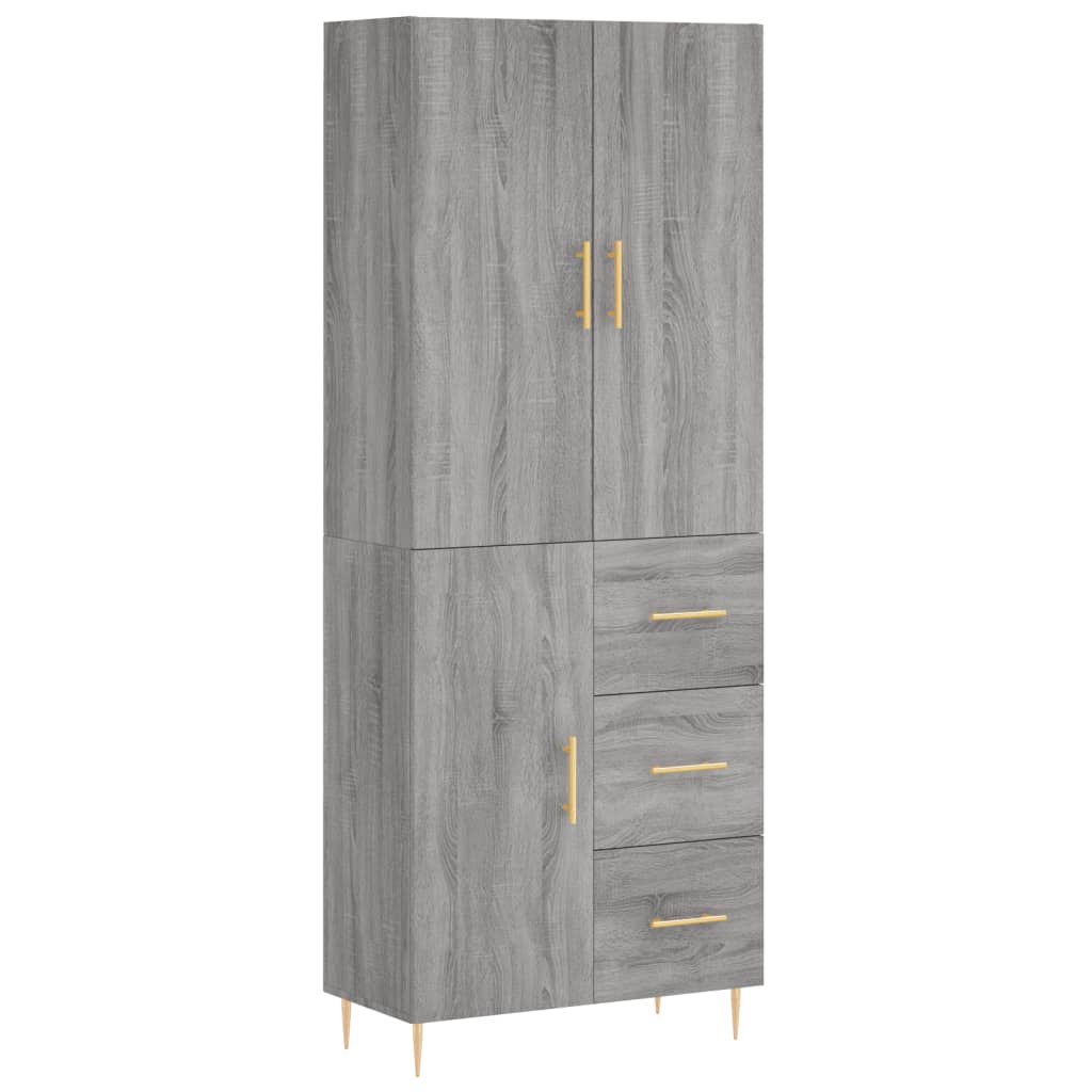 Highboard grå sonoma 69,5x34x180 cm konstruert tre