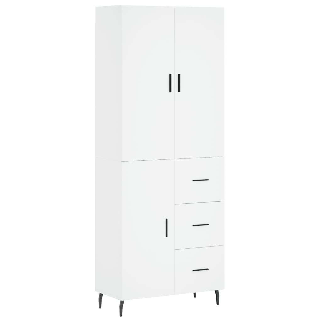Highboard hvit 69,5x34x180 cm konstruert tre