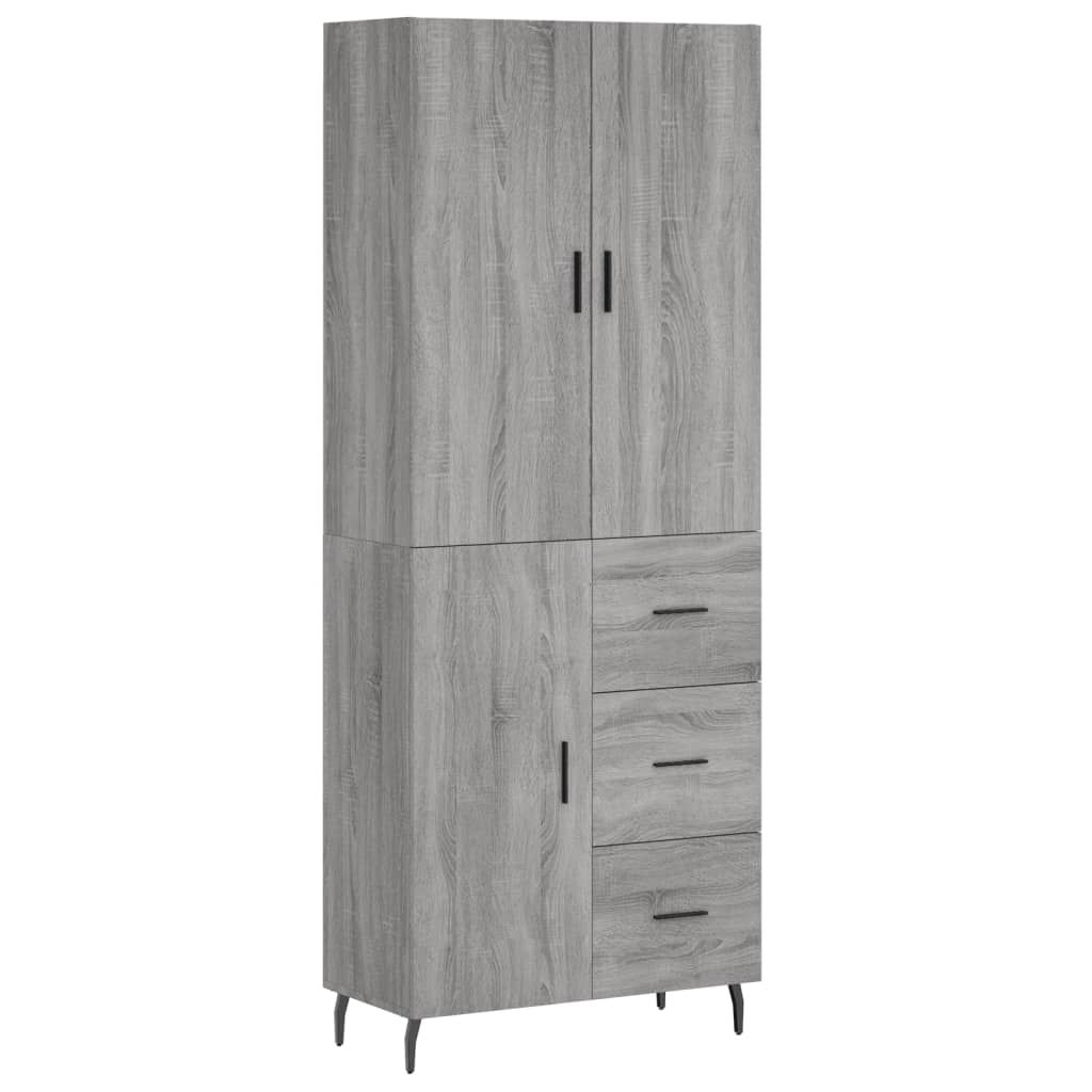 Highboard grå sonoma 69,5x34x180 cm konstruert tre