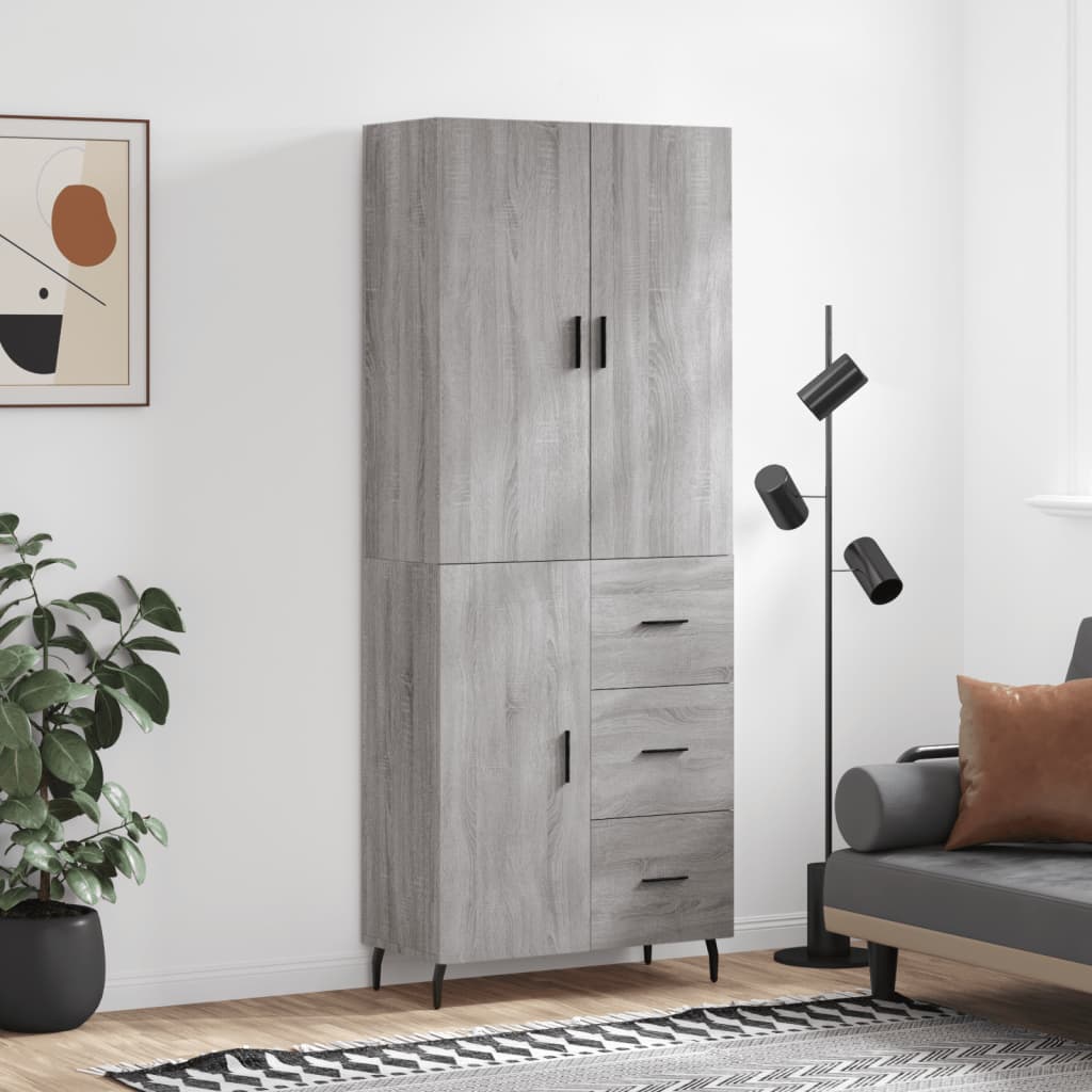 Highboard grå sonoma 69,5x34x180 cm konstruert tre