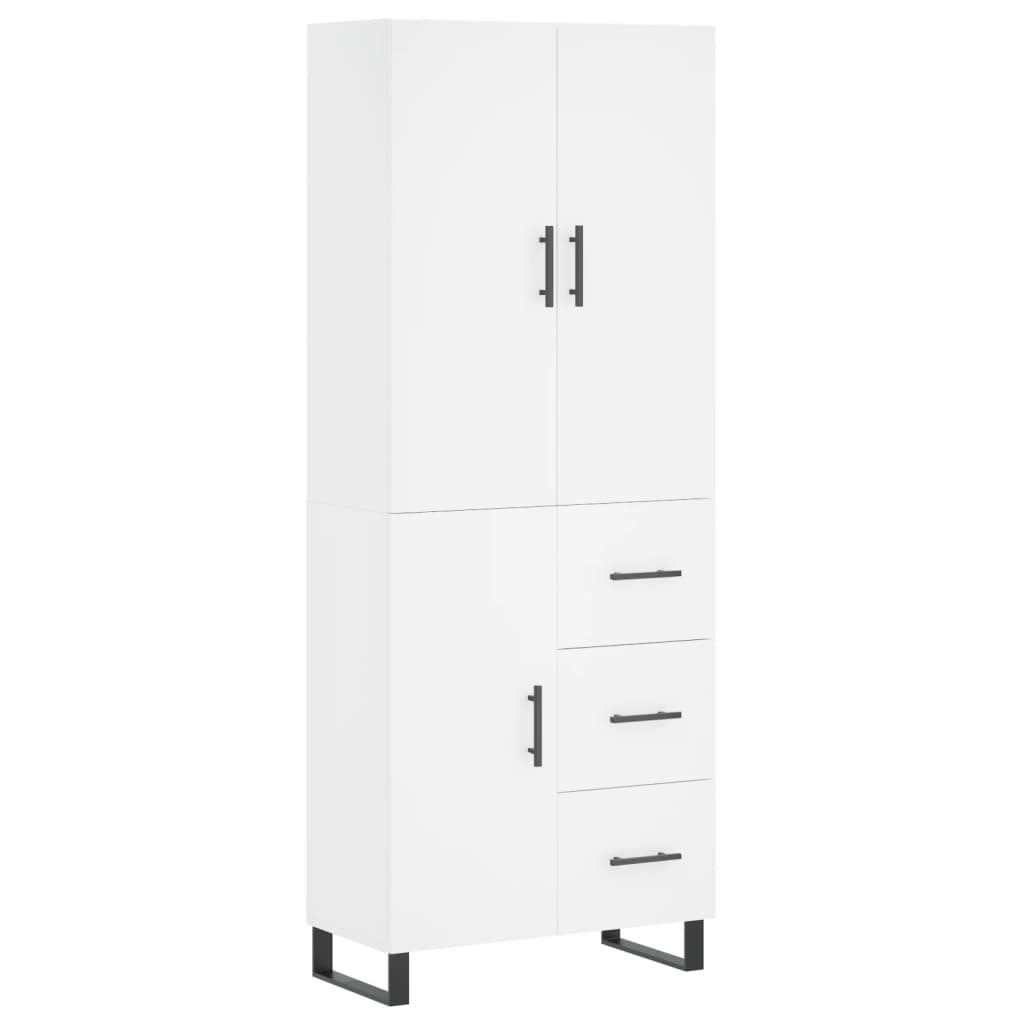 Highboard hvit 69,5x34x180 cm konstruert tre