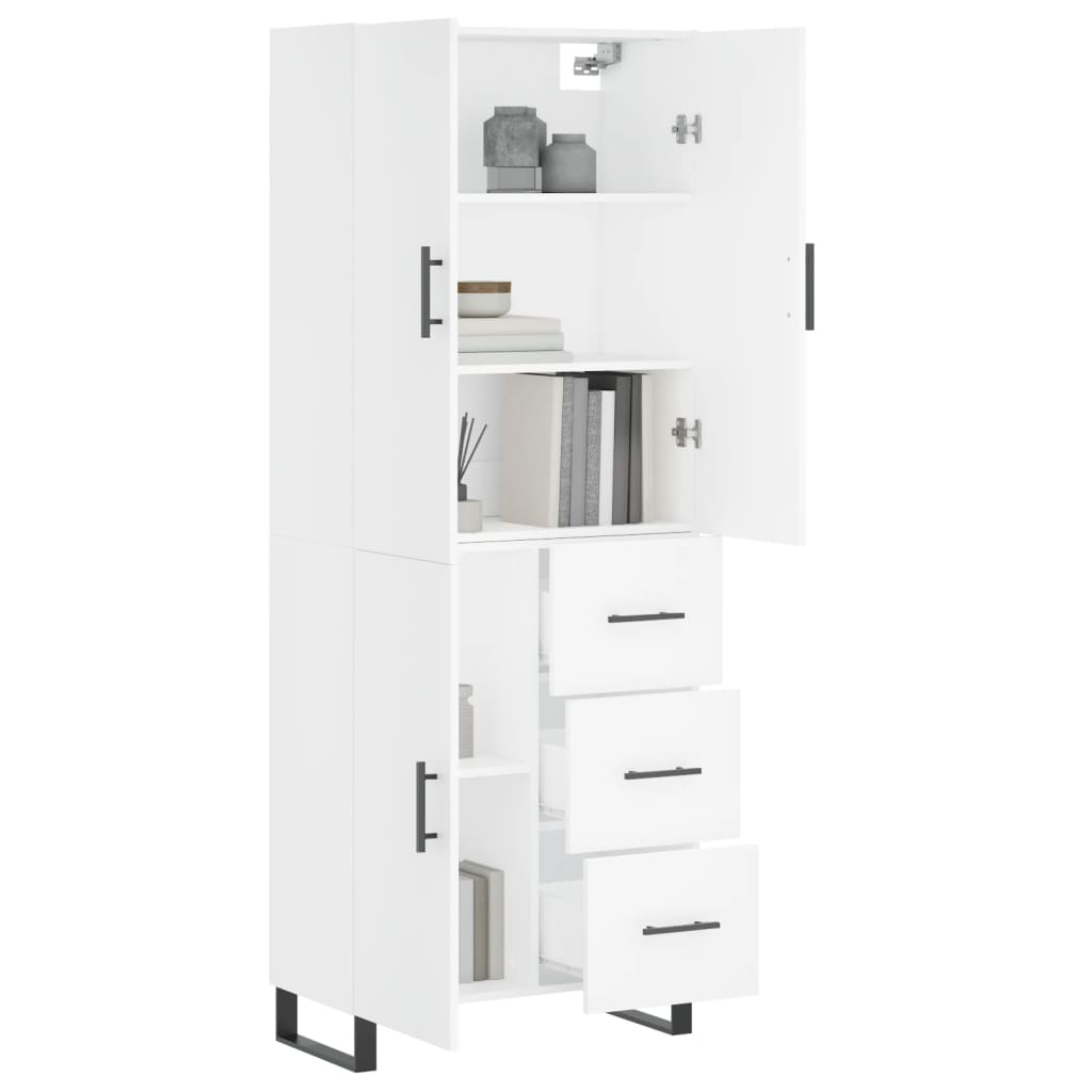 Highboard hvit 69,5x34x180 cm konstruert tre