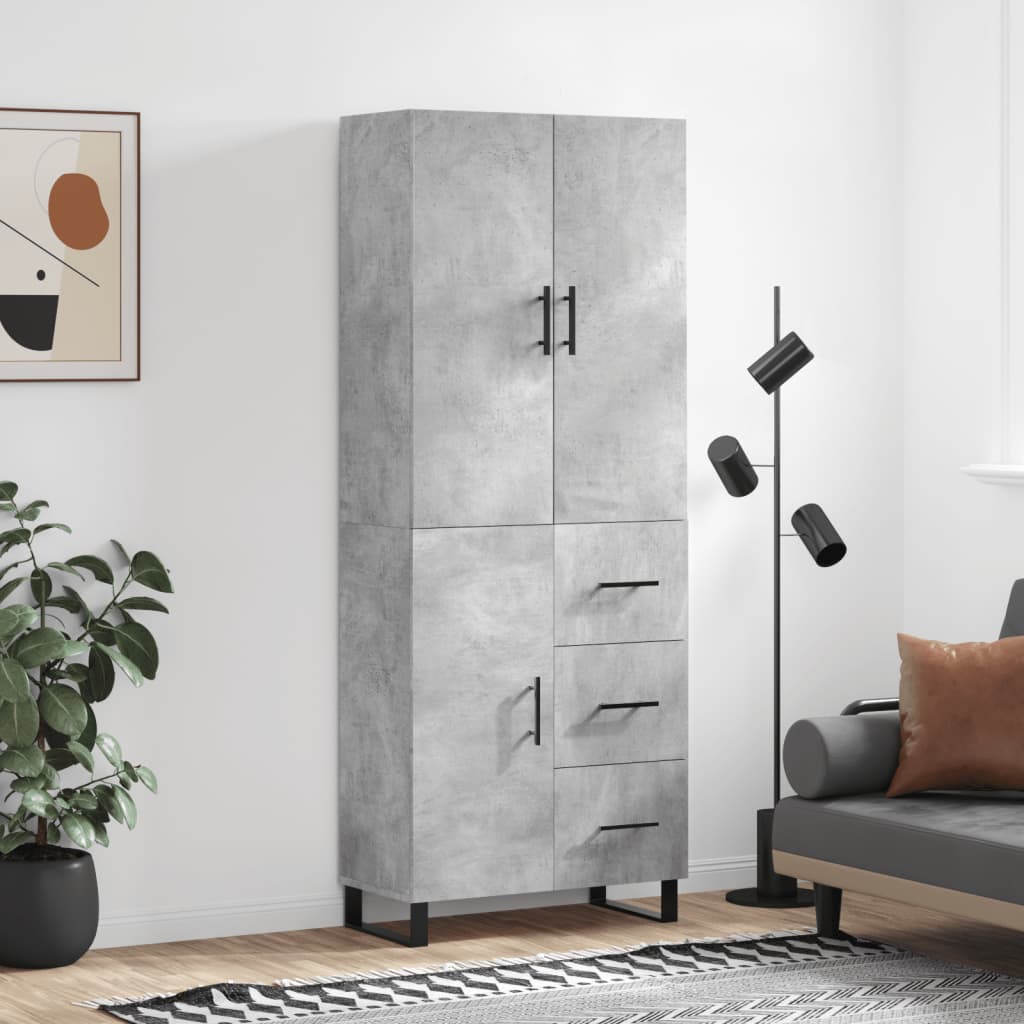 Highboard betonggrå 69,5x34x180 cm konstruert tre vidaXL