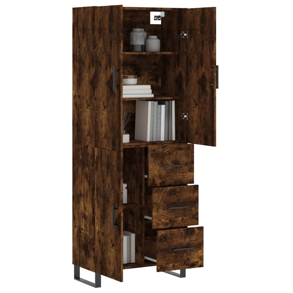 Highboard røkt eik 69,5x34x180 cm konstruert tre