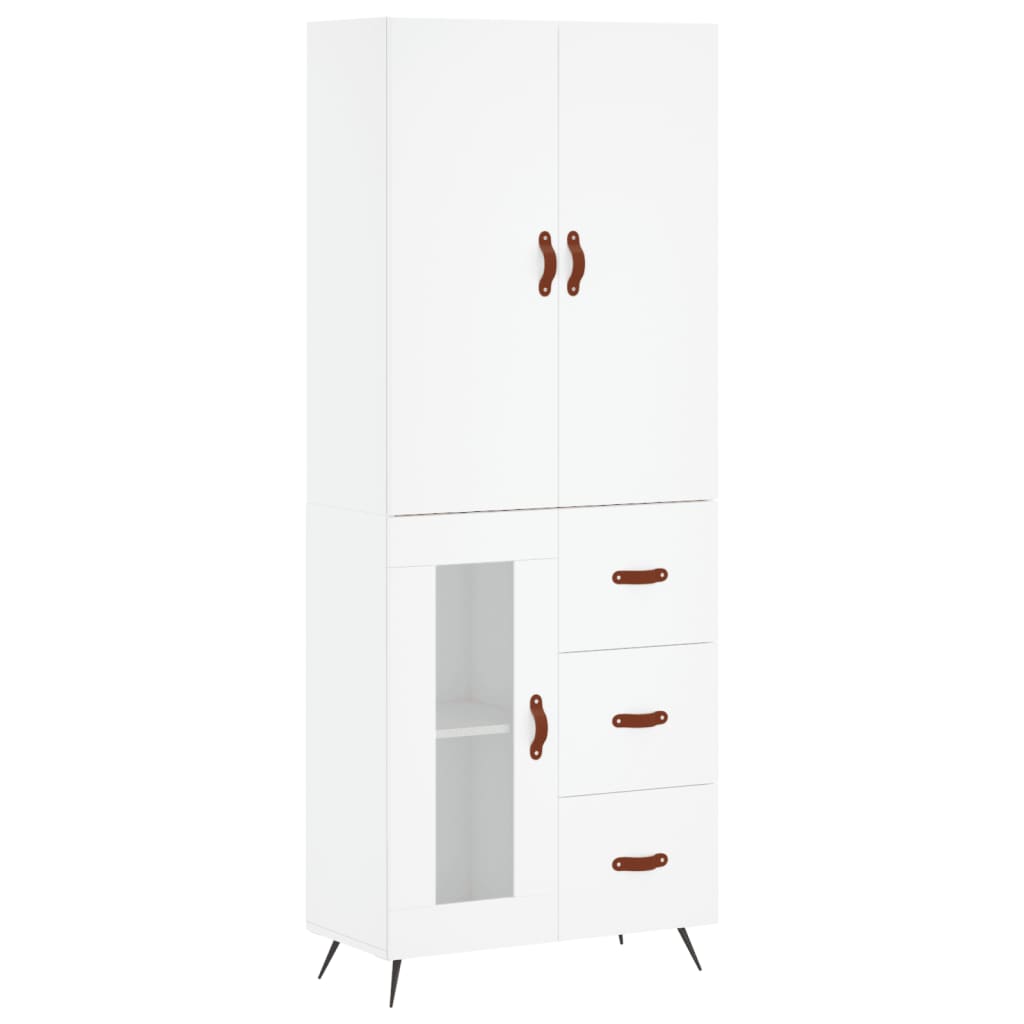 Highboard hvit 69,5x34x180 cm konstruert tre