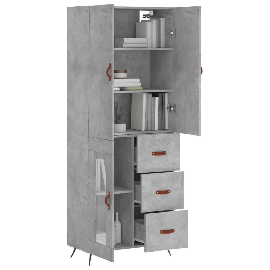Highboard betonggrå 69,5x34x180 cm konstruert tre