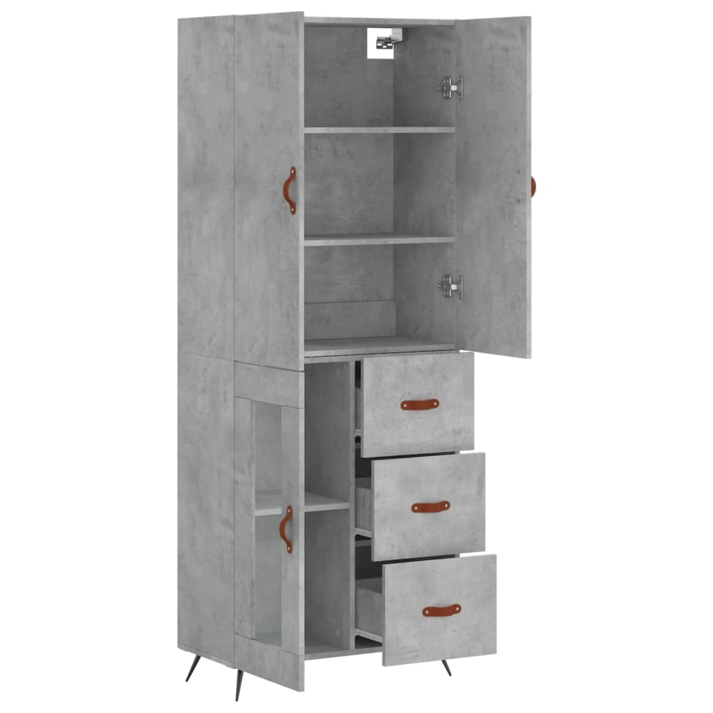 Highboard betonggrå 69,5x34x180 cm konstruert tre