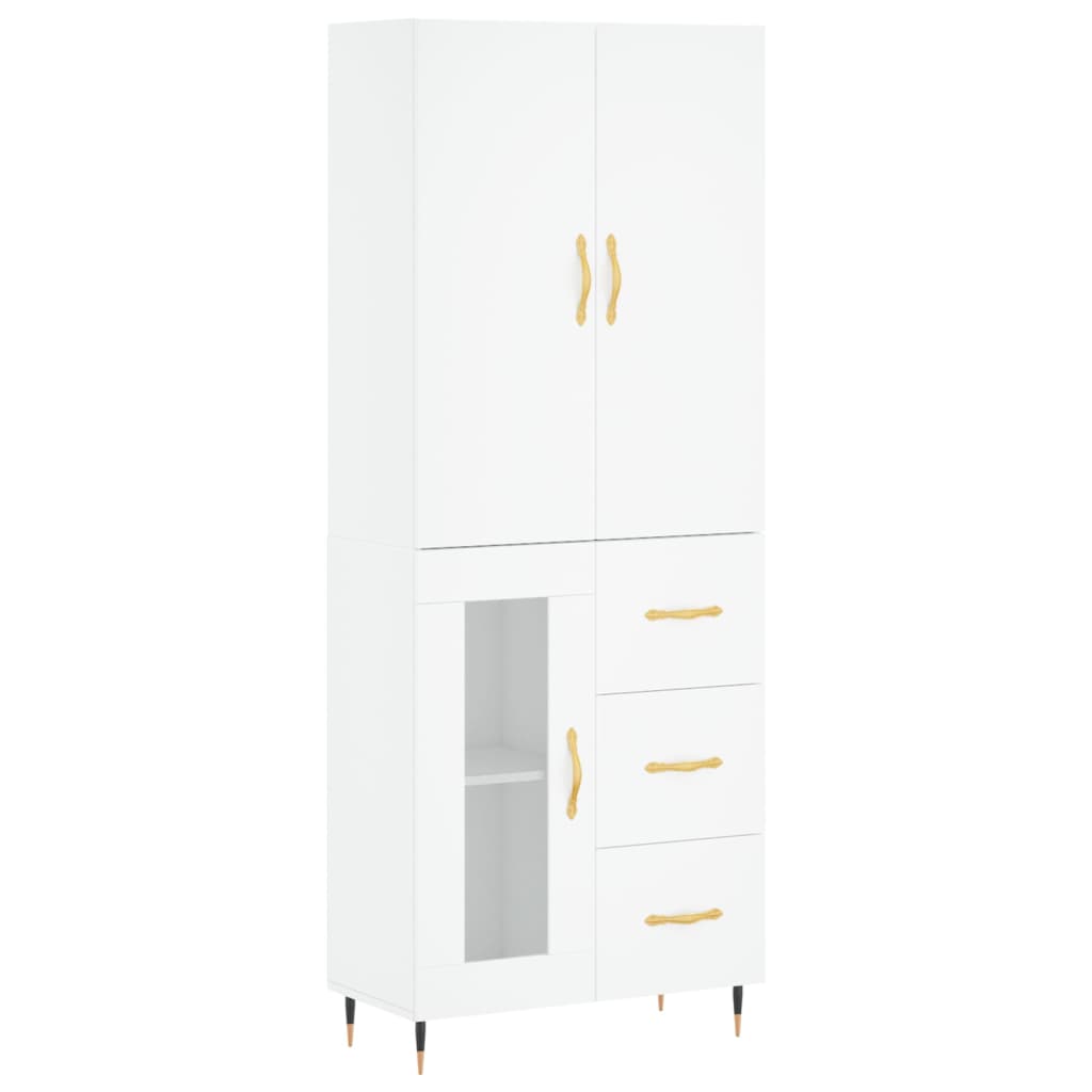 Highboard hvit 69,5x34x180 cm konstruert tre