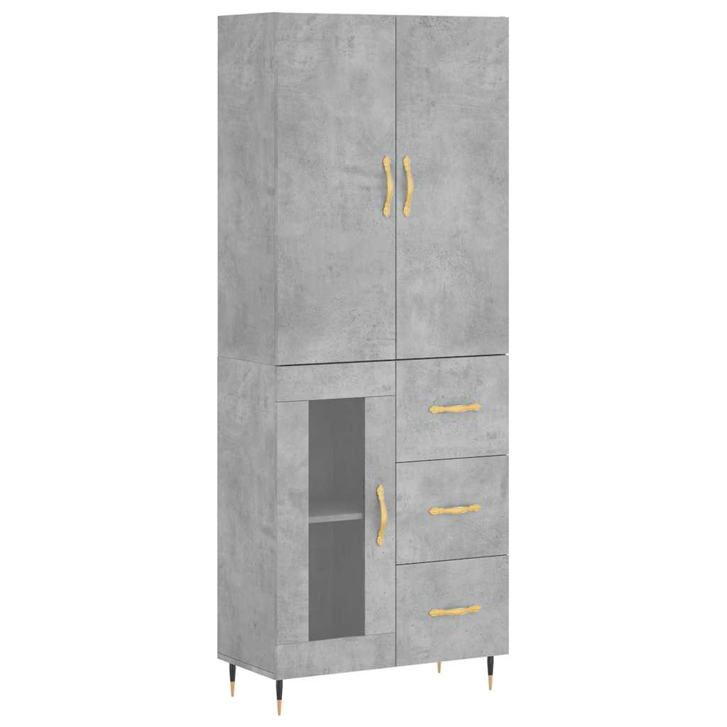 Highboard betonggrå 69,5x34x180 cm konstruert tre