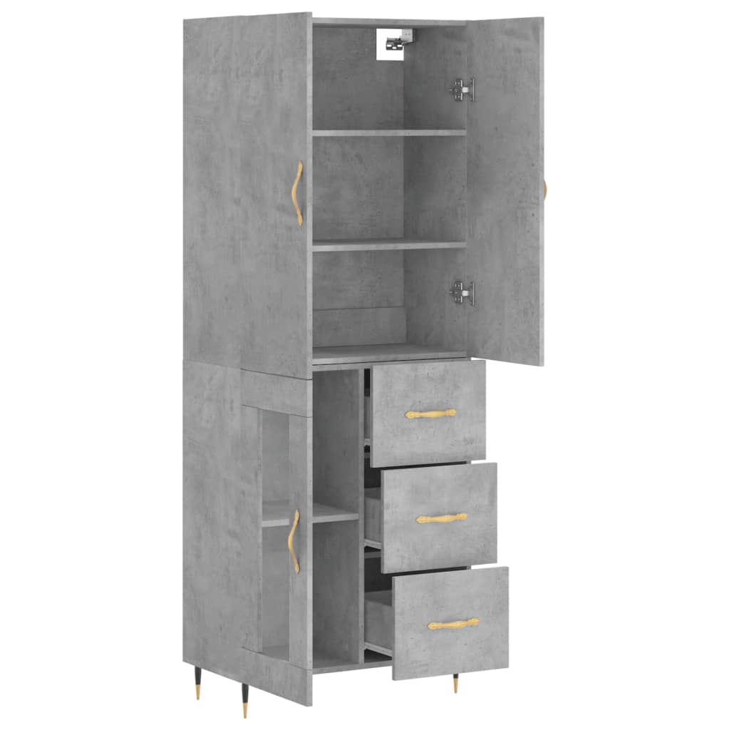 Highboard betonggrå 69,5x34x180 cm konstruert tre