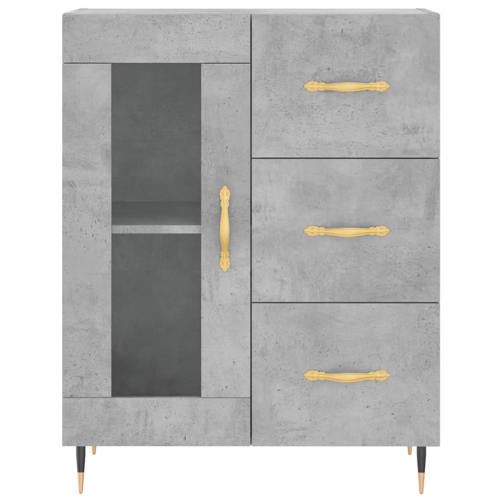 Highboard betonggrå 69,5x34x180 cm konstruert tre