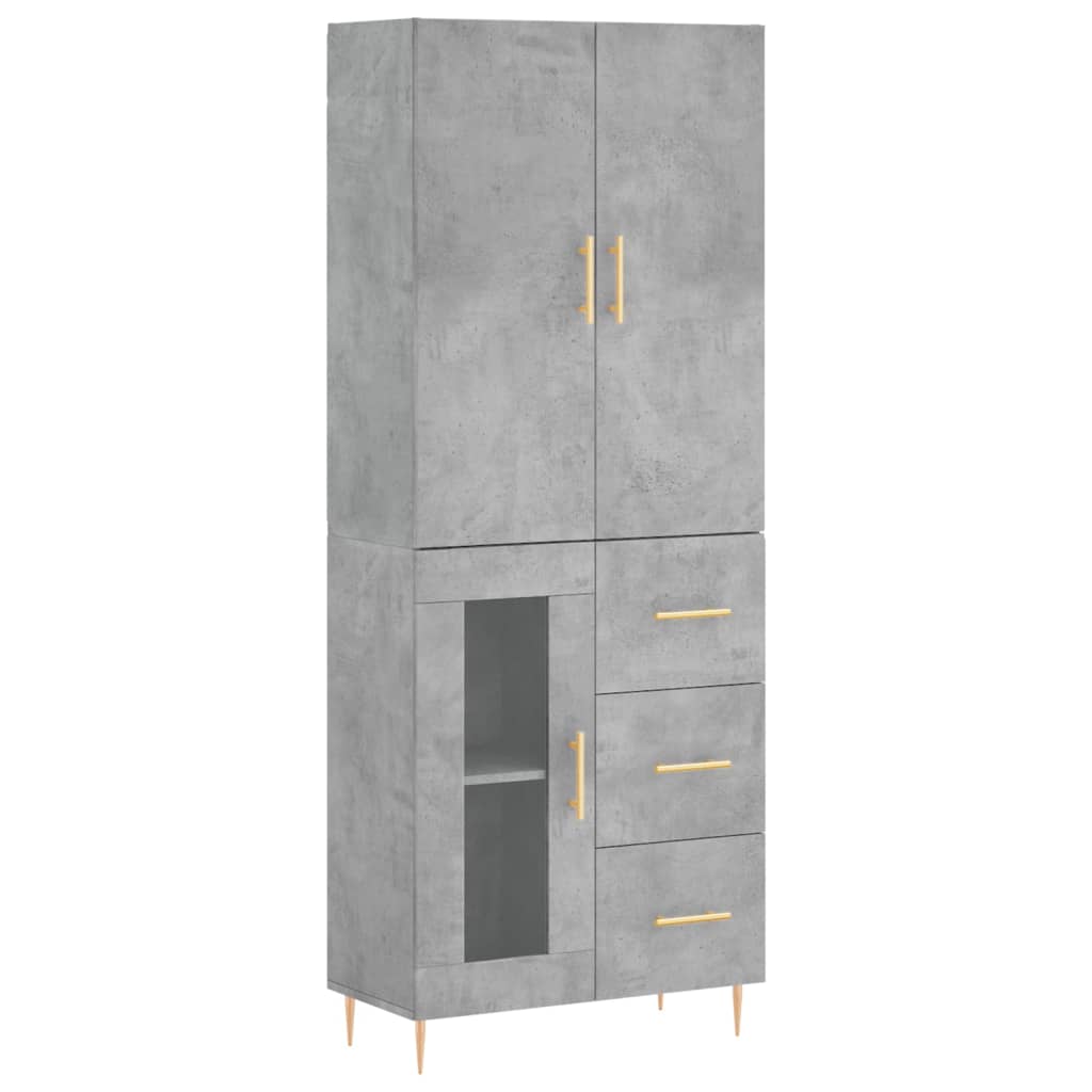 Highboard betonggrå 69,5x34x180 cm konstruert tre