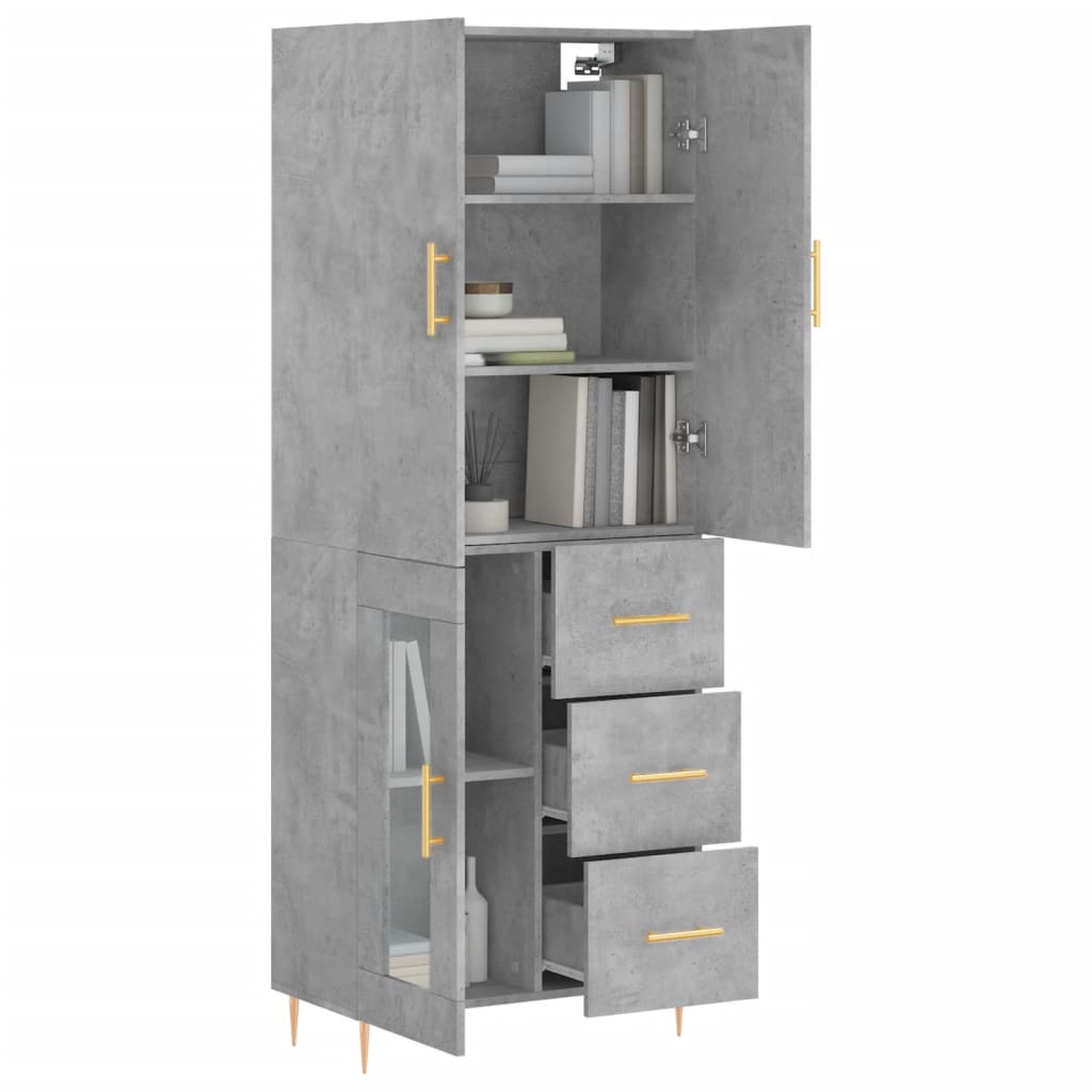Highboard betonggrå 69,5x34x180 cm konstruert tre