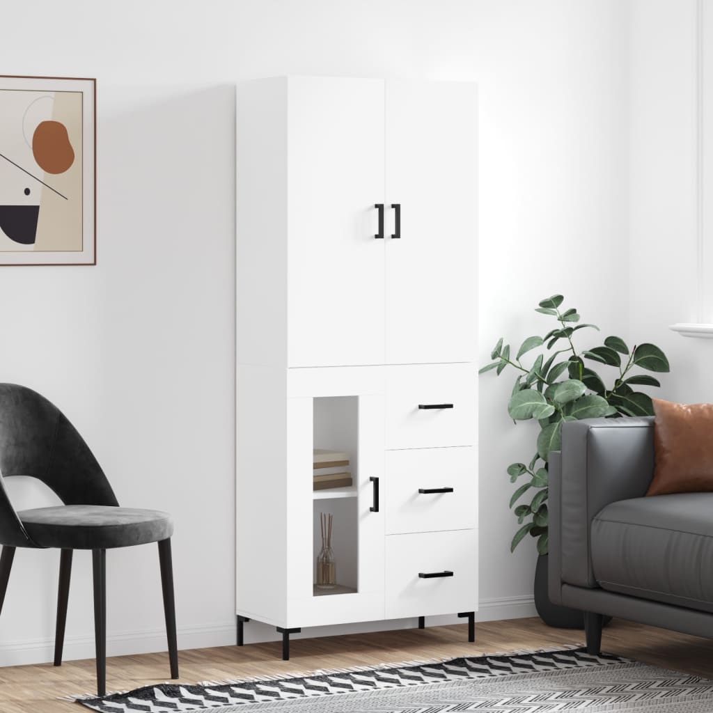 Highboard hvit 69,5x34x180 cm konstruert tre