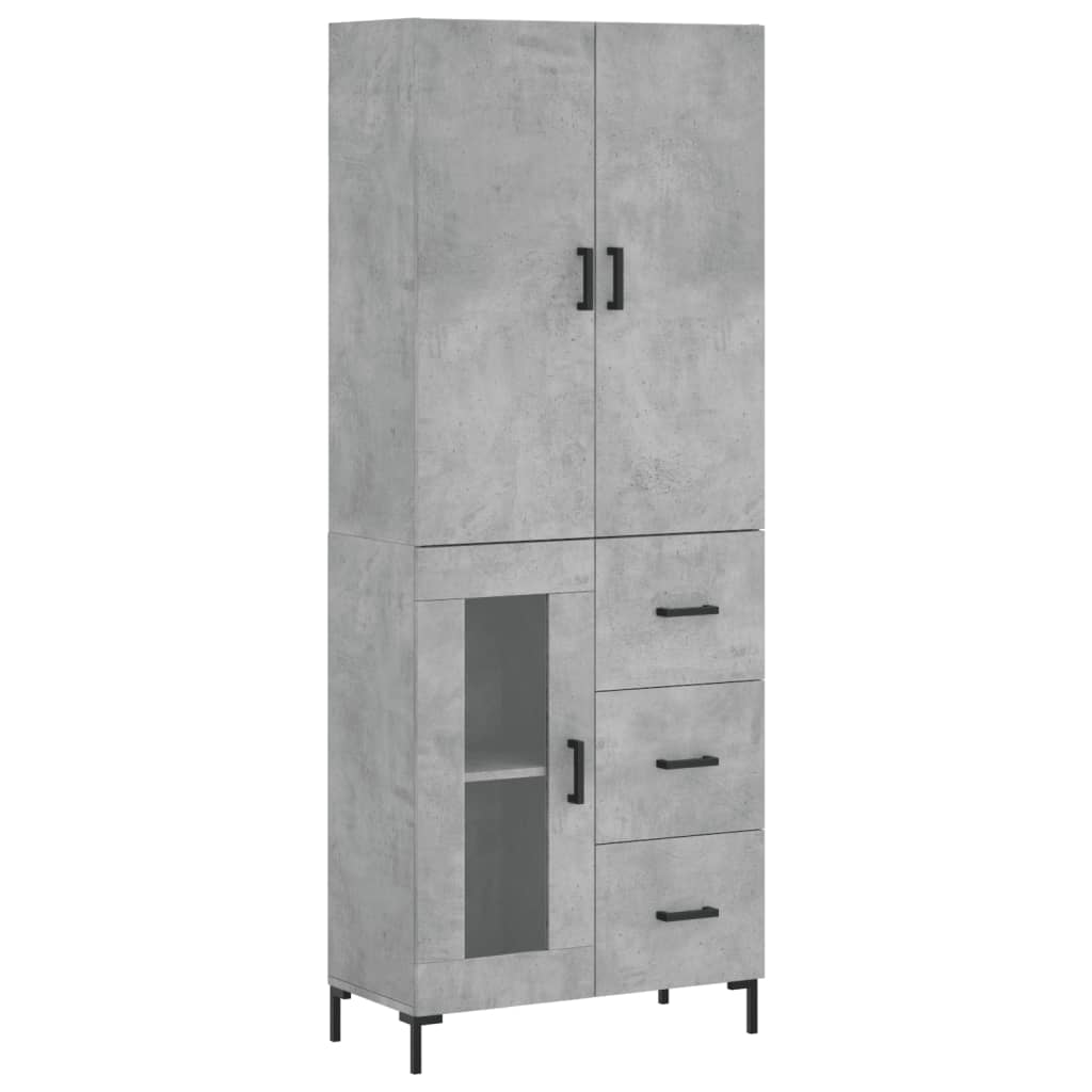 Highboard betonggrå 69,5x34x180 cm konstruert tre