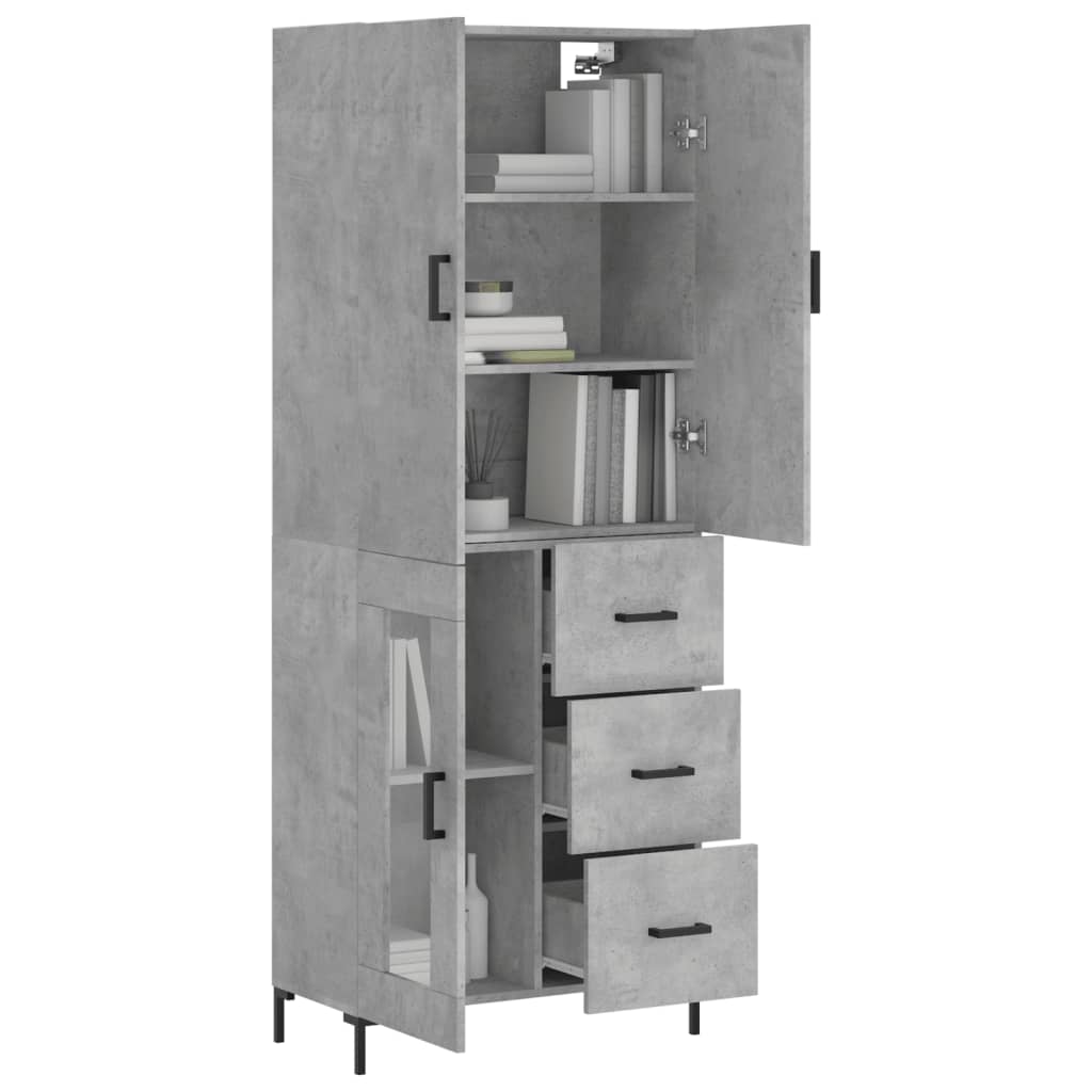 Highboard betonggrå 69,5x34x180 cm konstruert tre