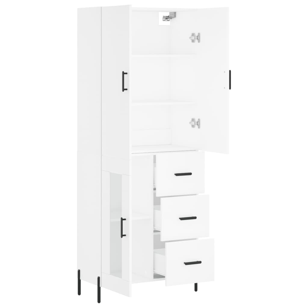 Highboard hvit 69,5x34x180 cm konstruert tre