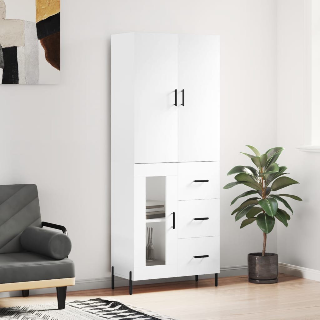 Highboard hvit 69,5x34x180 cm konstruert tre
