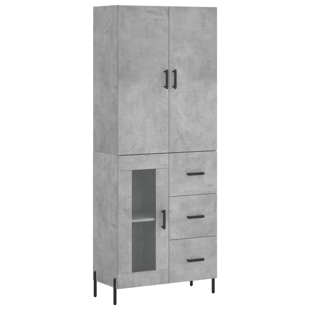 Highboard betonggrå 69,5x34x180 cm konstruert tre
