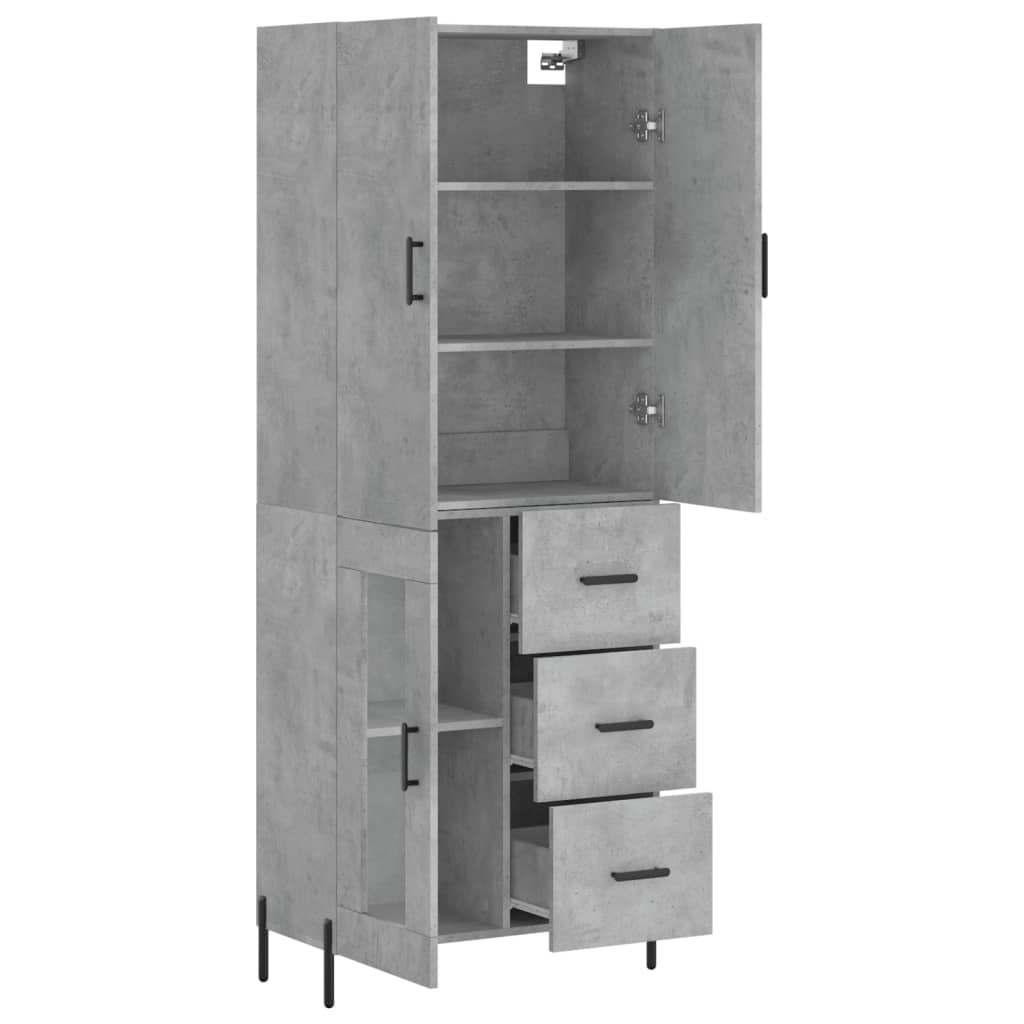 Highboard betonggrå 69,5x34x180 cm konstruert tre