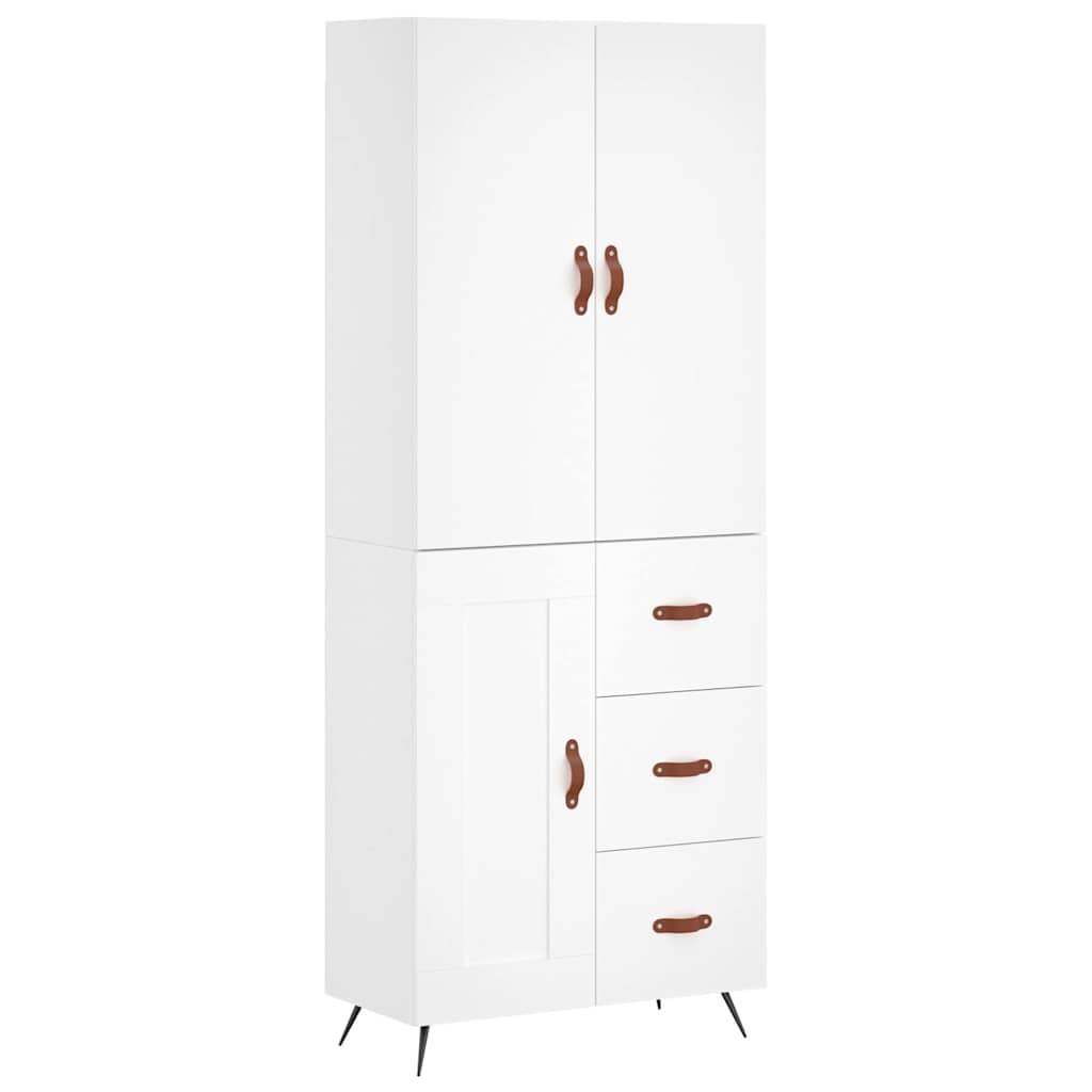 Highboard hvit 69,5x34x180 cm konstruert tre