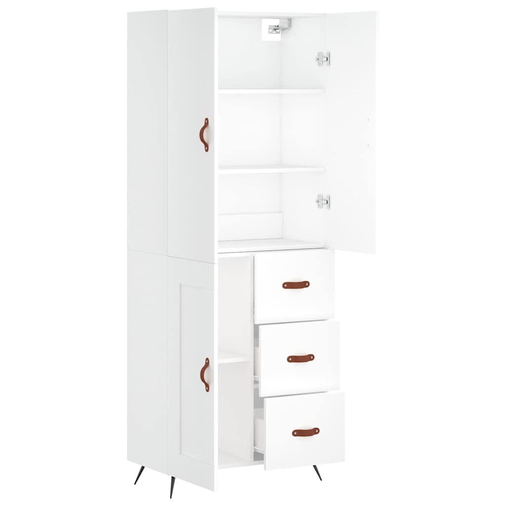 Highboard hvit 69,5x34x180 cm konstruert tre