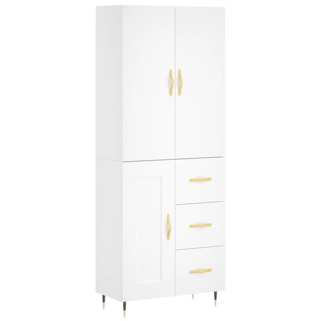 Highboard hvit 69,5x34x180 cm konstruert tre