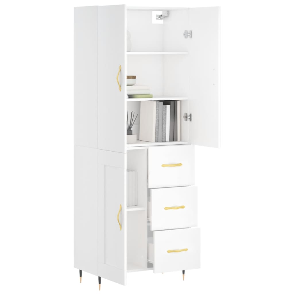 Highboard hvit 69,5x34x180 cm konstruert tre