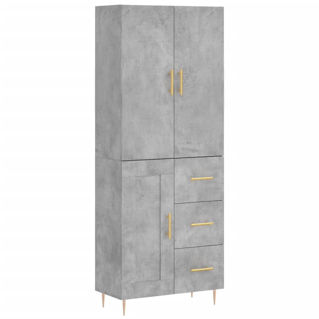 Highboard betonggrå 69,5x34x180 cm konstruert tre