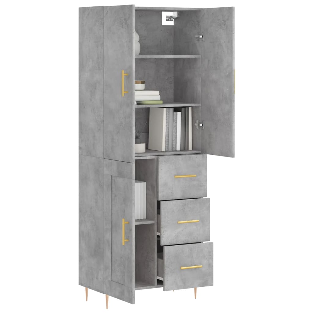 Highboard betonggrå 69,5x34x180 cm konstruert tre