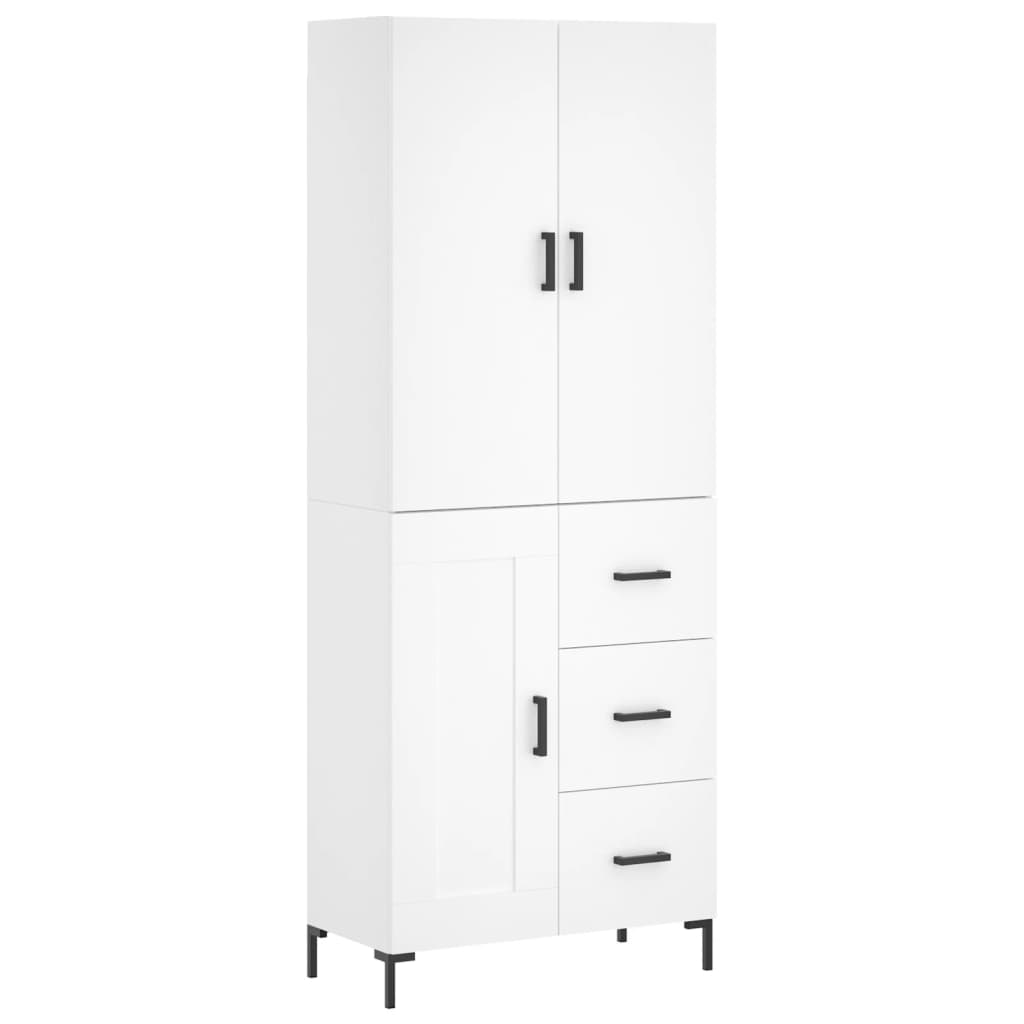 Highboard hvit 69,5x34x180 cm konstruert tre