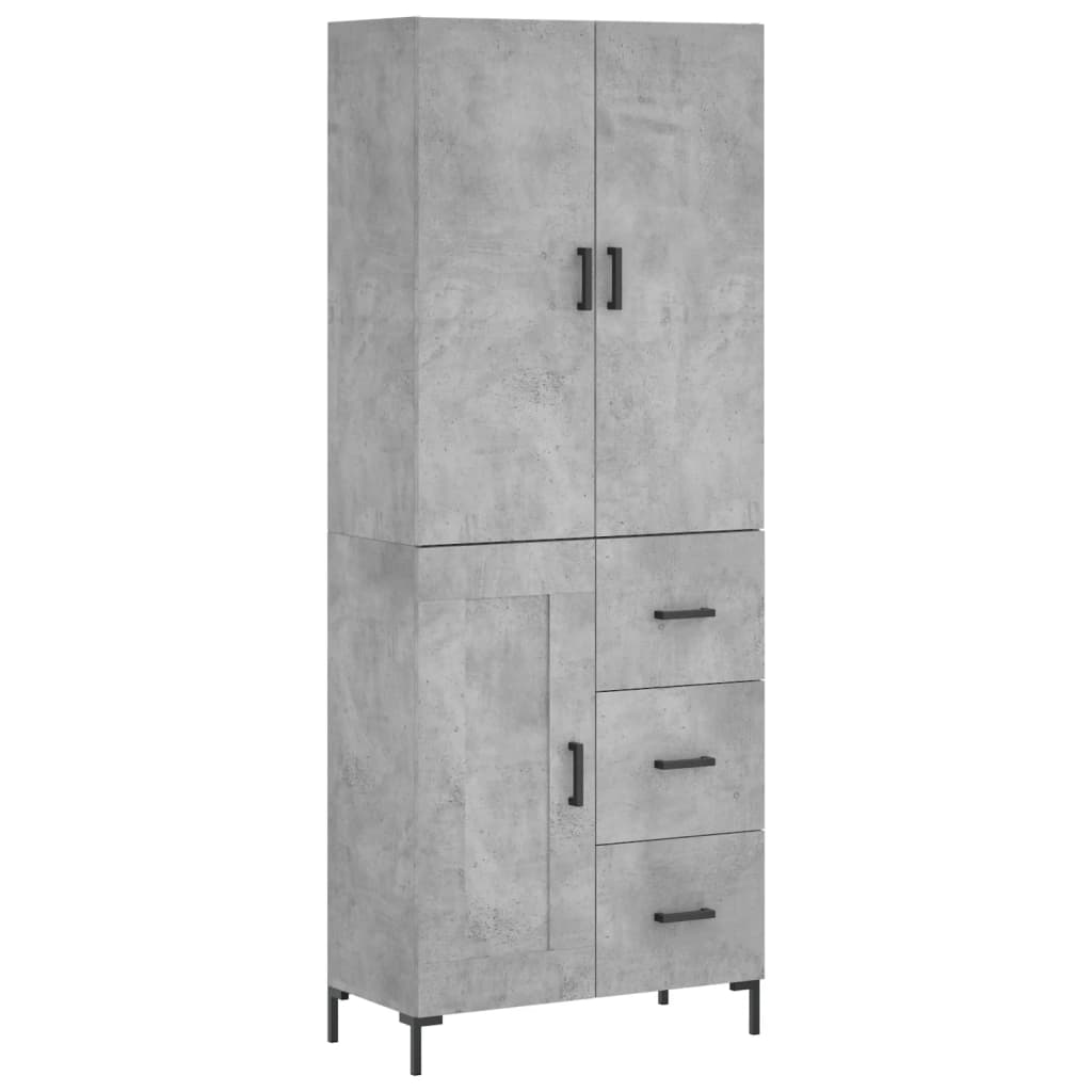 Highboard betonggrå 69,5x34x180 cm konstruert tre