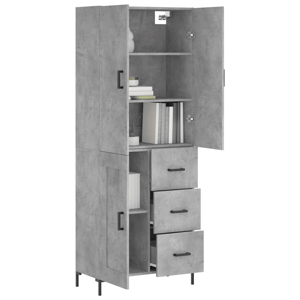 Highboard betonggrå 69,5x34x180 cm konstruert tre