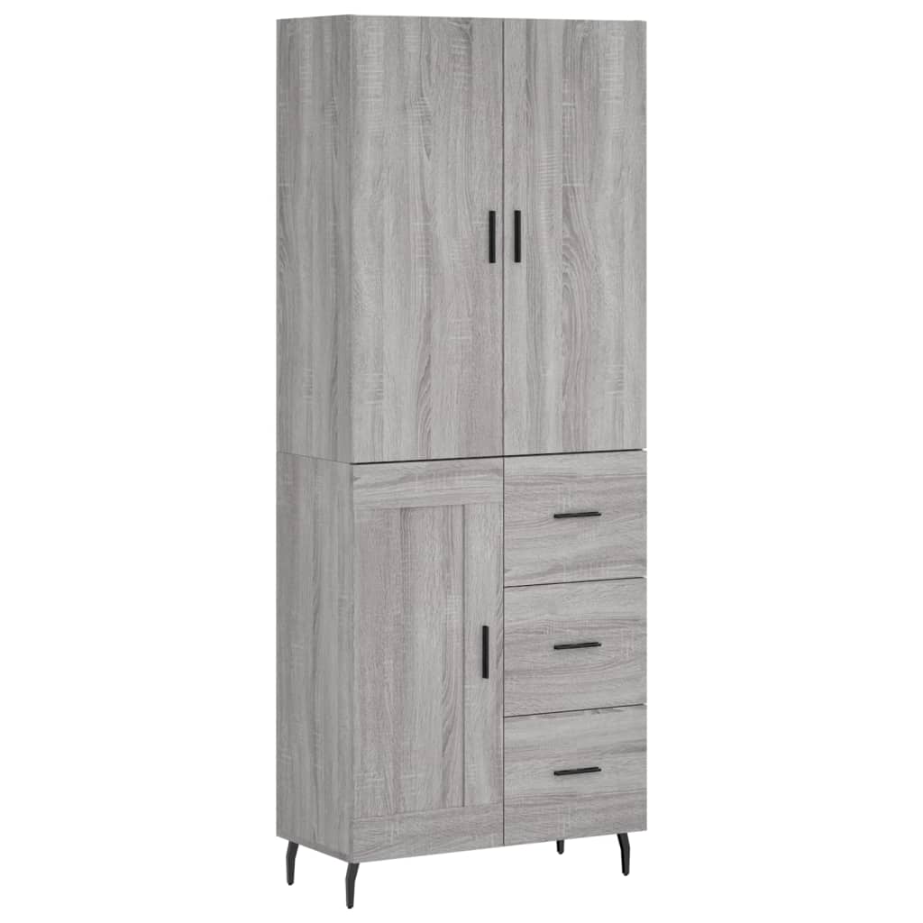 Highboard grå sonoma 69,5x34x180 cm konstruert tre
