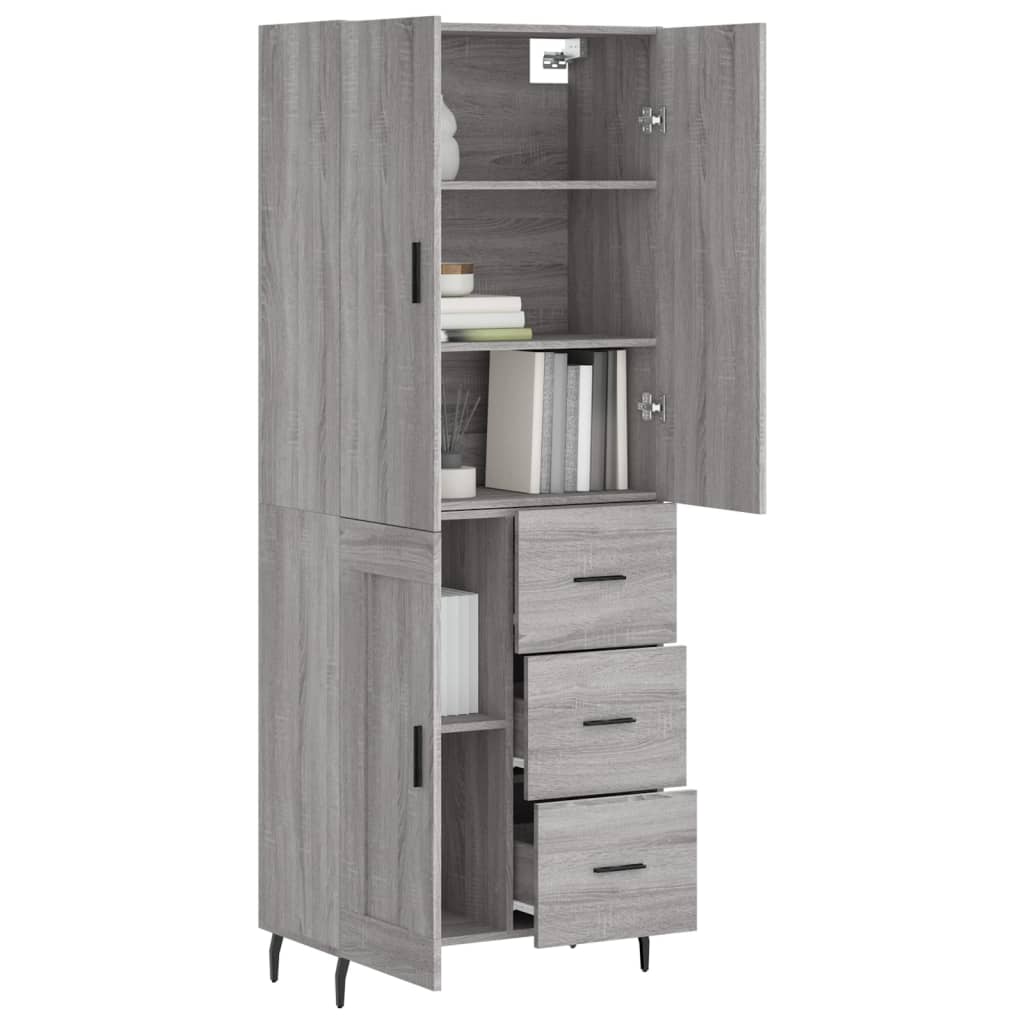 Highboard grå sonoma 69,5x34x180 cm konstruert tre