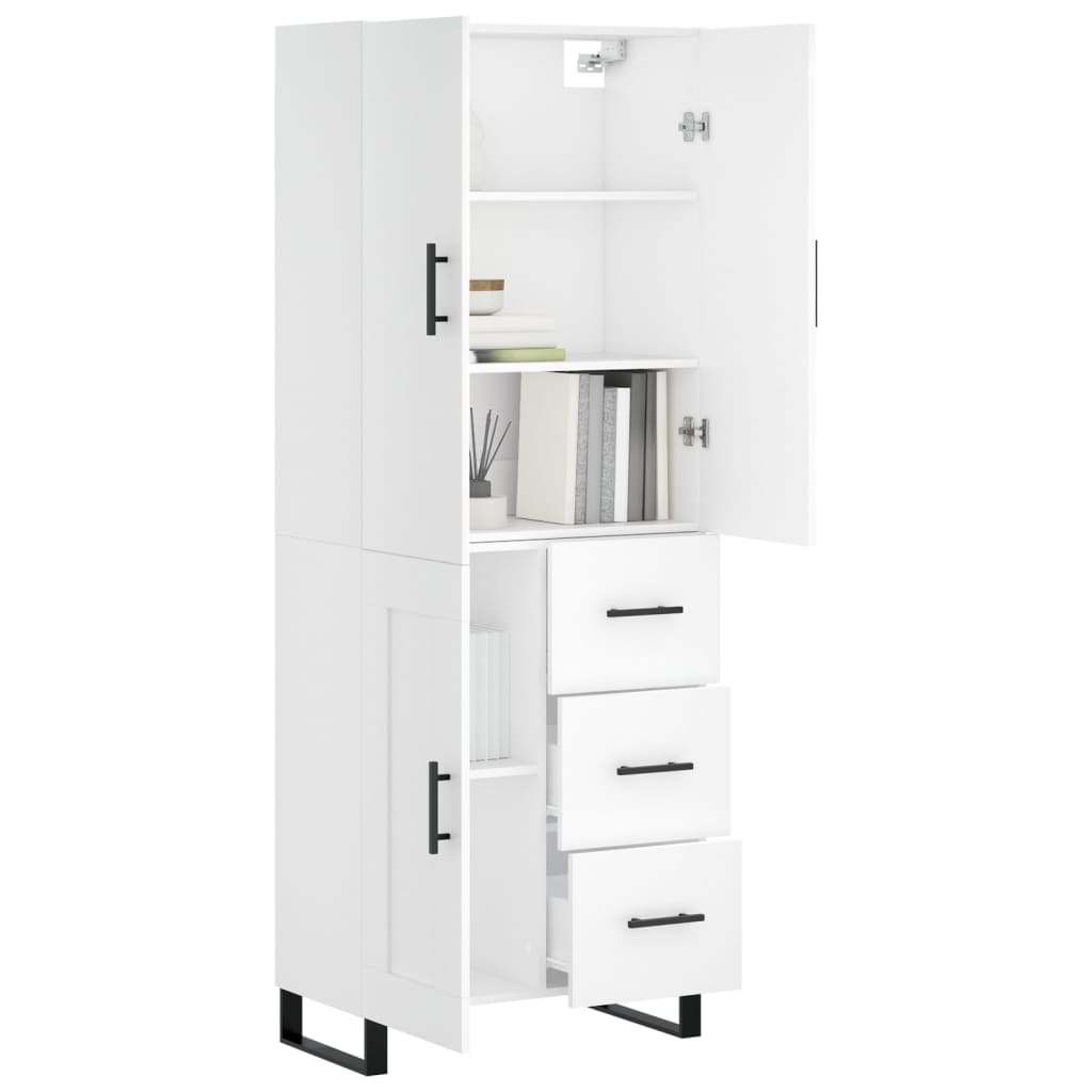 Highboard hvit 69,5x34x180 cm konstruert tre