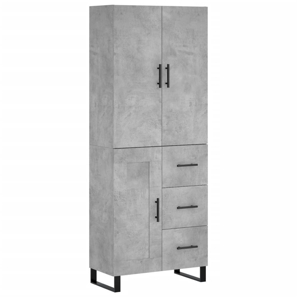 Highboard betonggrå 69,5x34x180 cm konstruert tre