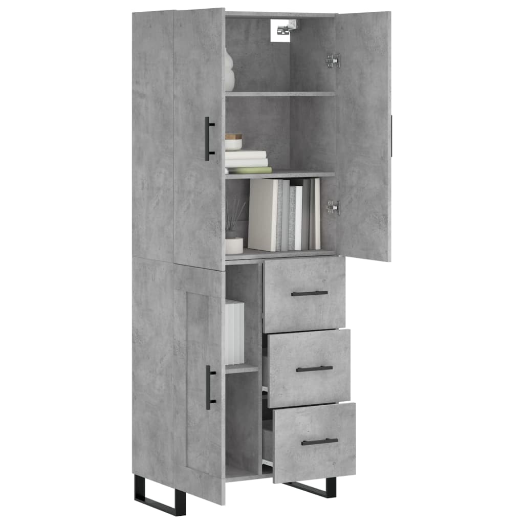 Highboard betonggrå 69,5x34x180 cm konstruert tre
