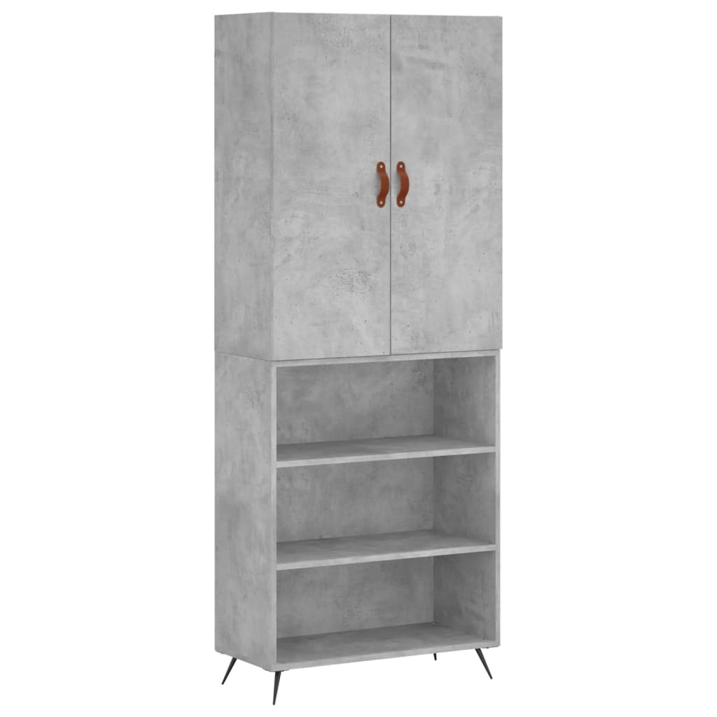 Highboard betonggrå 69,5x34x180 cm konstruert tre