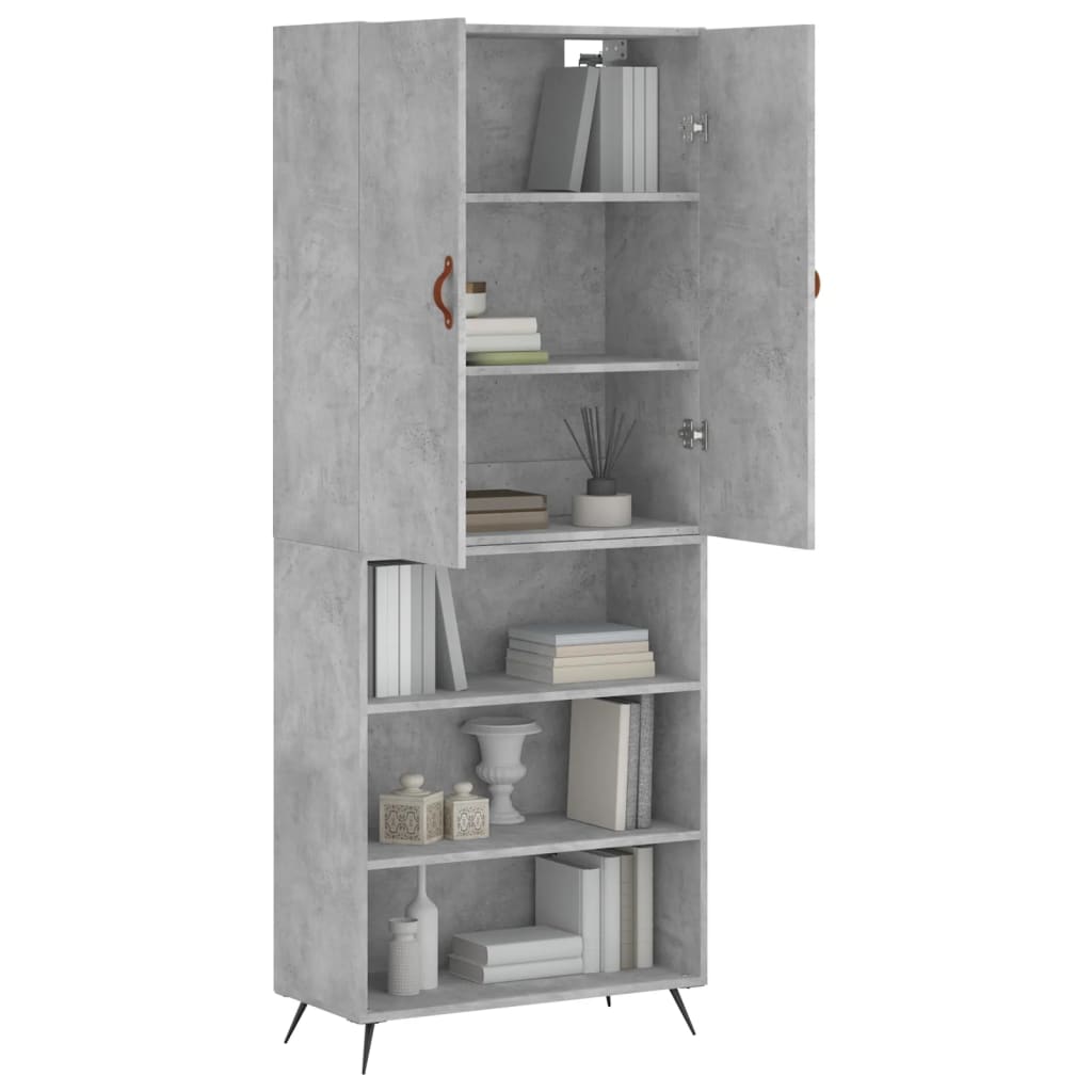 Highboard betonggrå 69,5x34x180 cm konstruert tre