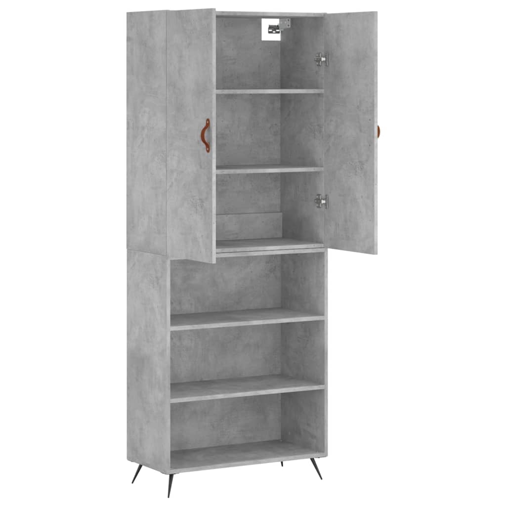 Highboard betonggrå 69,5x34x180 cm konstruert tre