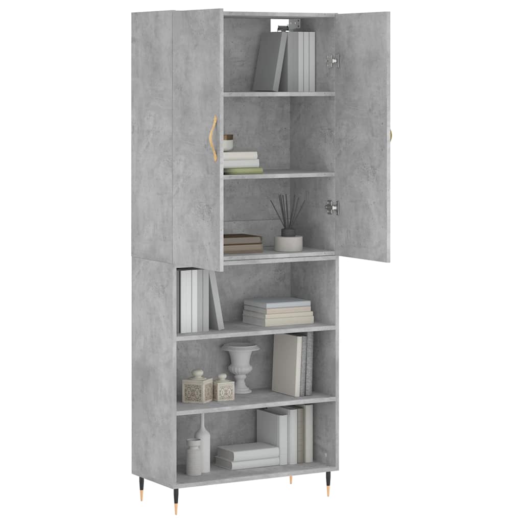 Highboard betonggrå 69,5x34x180 cm konstruert tre