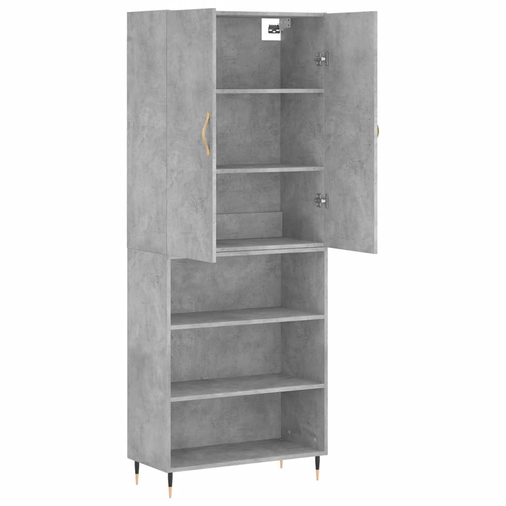 Highboard betonggrå 69,5x34x180 cm konstruert tre