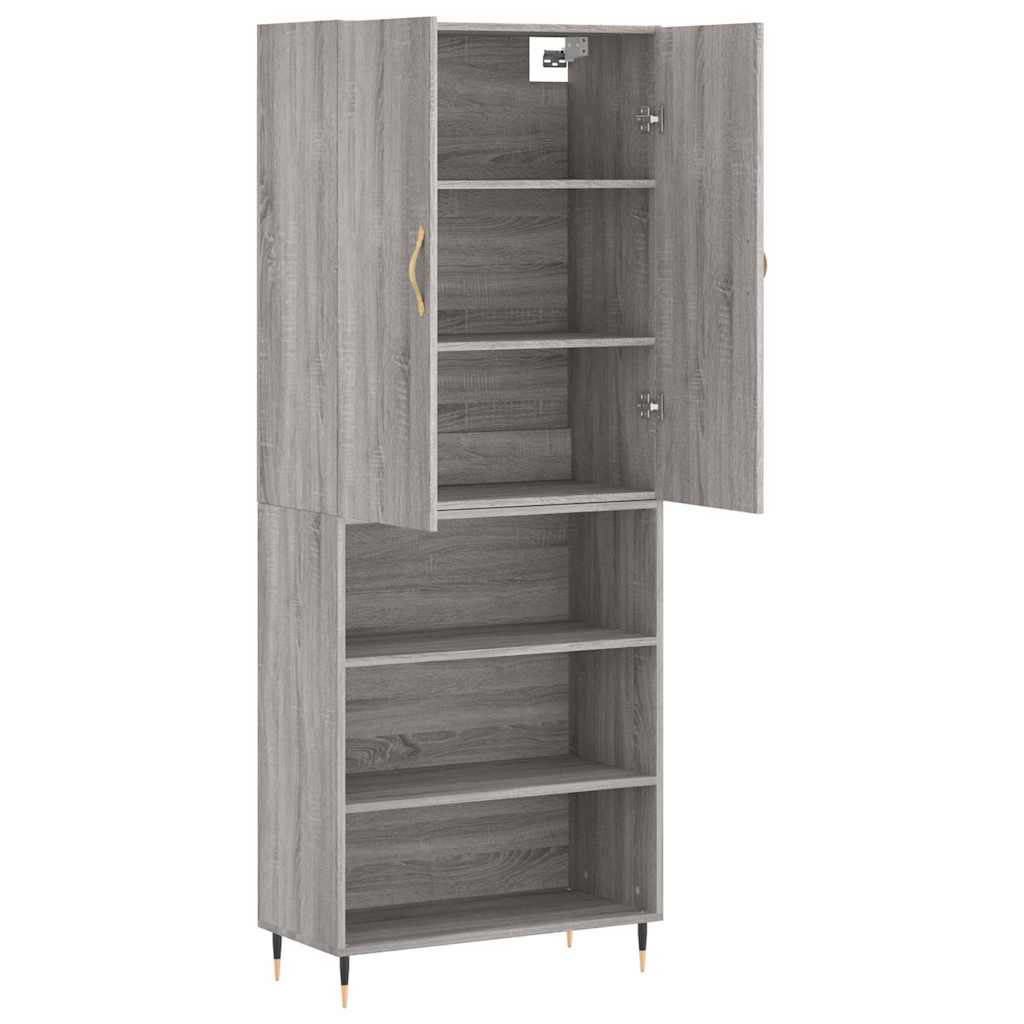 Highboard grå sonoma 69,5x34x180 cm konstruert tre