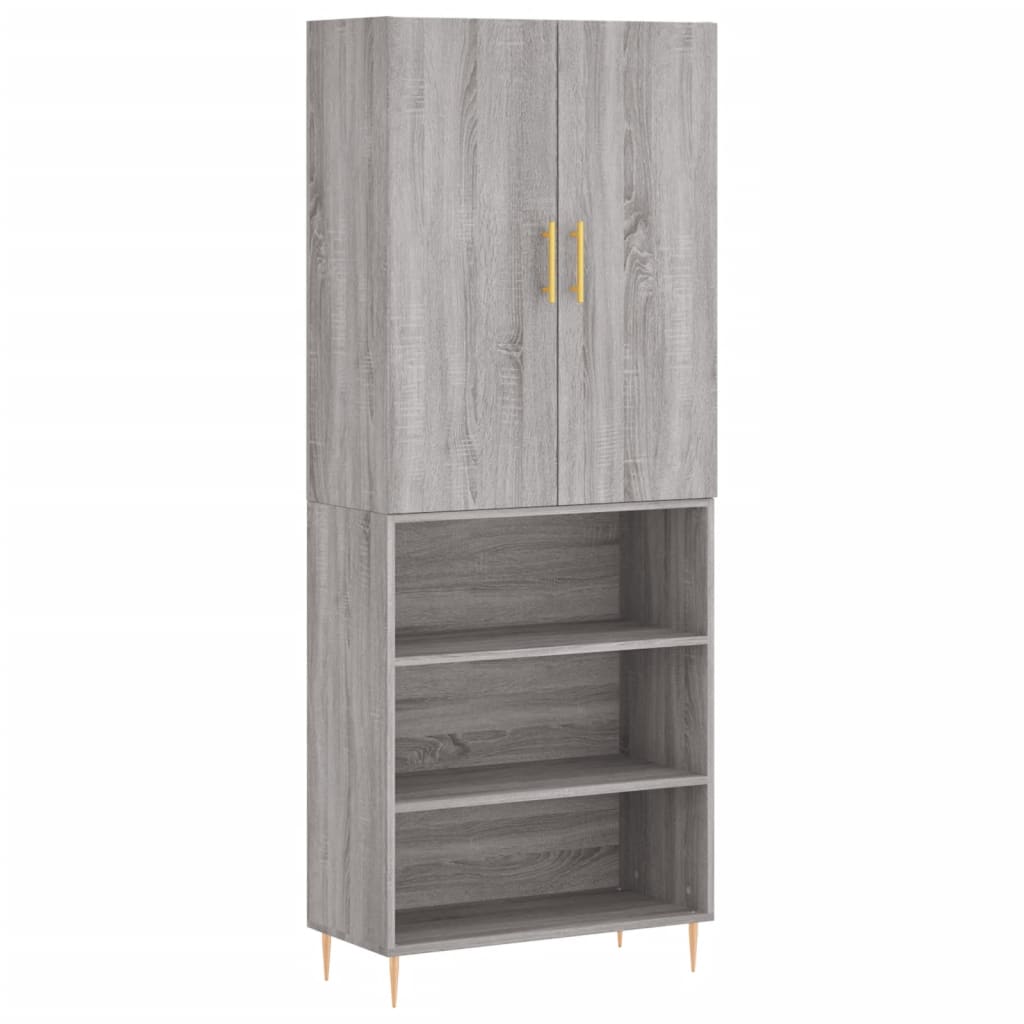Highboard grå sonoma 69,5x34x180 cm konstruert tre